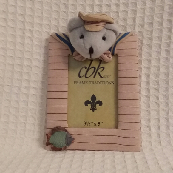 CBK LTD. Stuffed Bear On Fabric Striped Frame - Picture 1 of 6